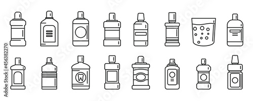 Tooth rinse icons set outline vector. Fresh breath