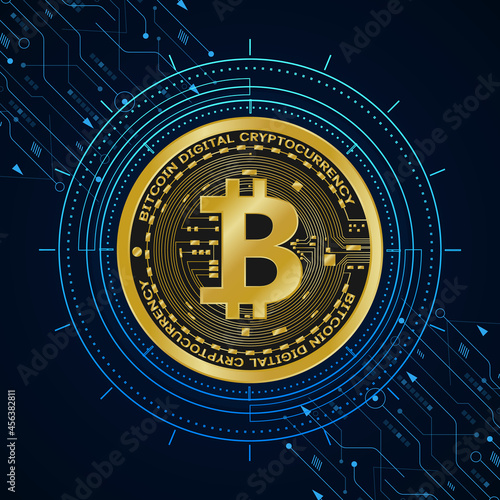 Golden bitcoin digital currency isolate , futuristic digital money	
