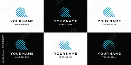 Simple logotype icon set, letter q combined element digital or data. logo design template