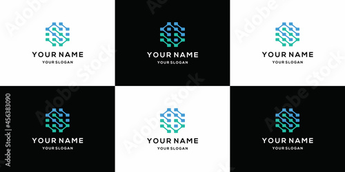 Simple logotype icon set  letter S combined element digital or data. logo design template