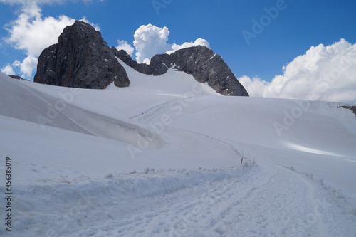 beautiful snowy alpine landscape of the Dachstein mountain in the Austrian Alps