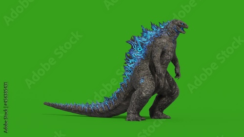 Monster Godzilla Green Screen Angry Side 3D Rendering Animation photo