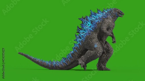 Monster Godzilla Green Screen Walkcycle Side Loop 3D Rendering Animation photo