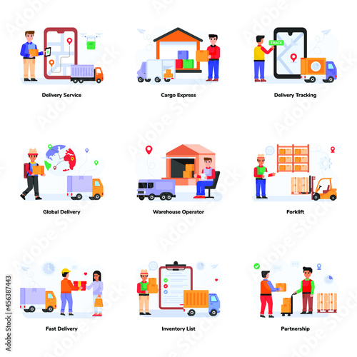 Pack of Cargo Services Flat Illustrations 

