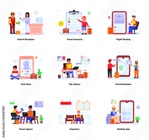 Pack of Vacations and Tourism Flat Illustrations 

