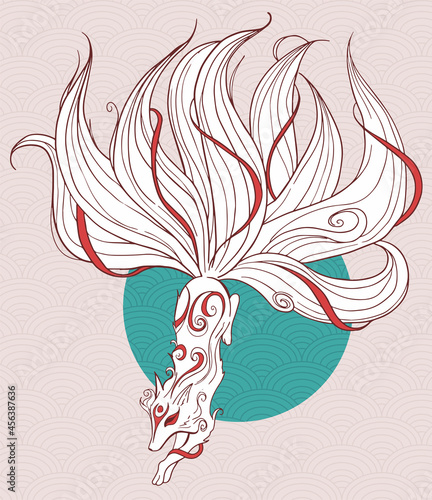 illustration with nine tailed fox kitsine