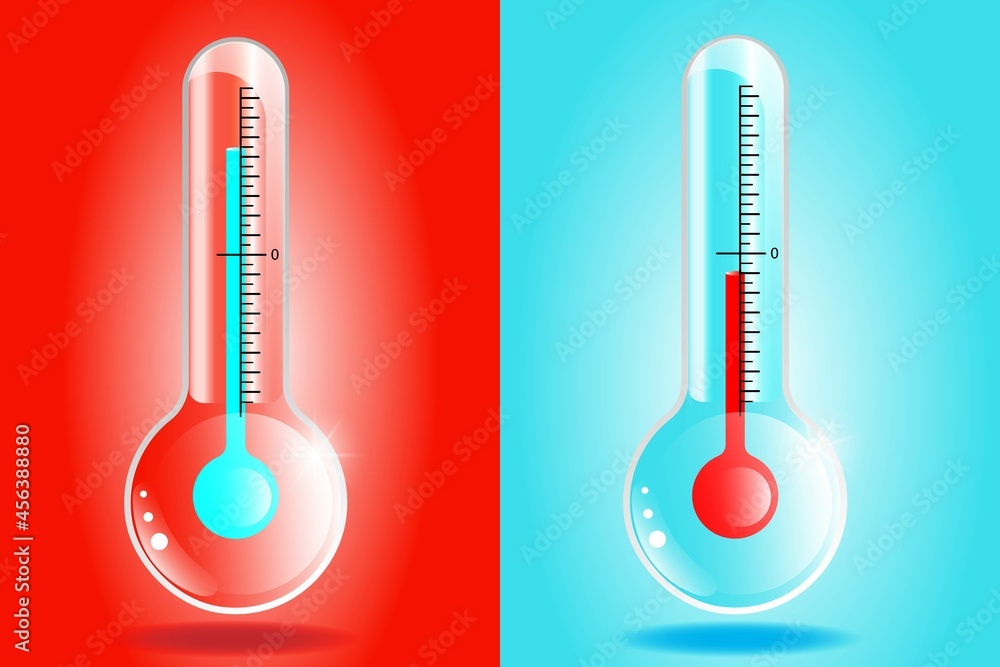 Thermometers red and blue, cold and hot. Weather icons Thermometers red and blue, cold and hot. Weather icons