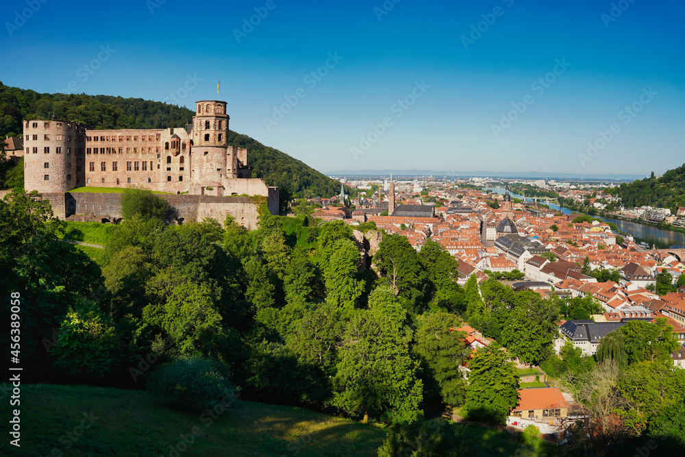 The historic city of Heidelberg with the castle and river Neckar. Germany.