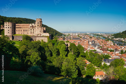 The historic city of Heidelberg with the castle and river Neckar. Germany.