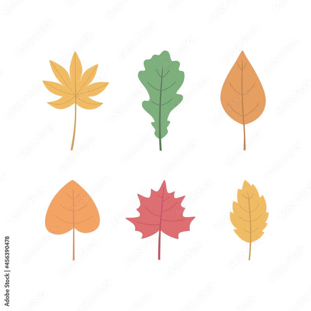 Autumn leaves set, isolated on white background. Hand-drawn vector illustration.