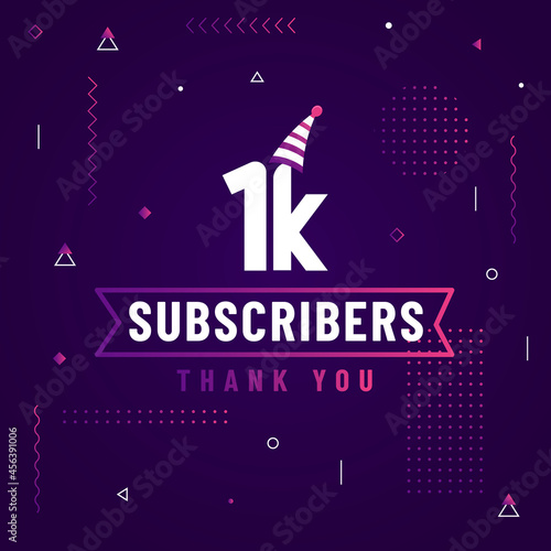 Thank you 1K subscribers, 1000 subscribers celebration modern colorful design.