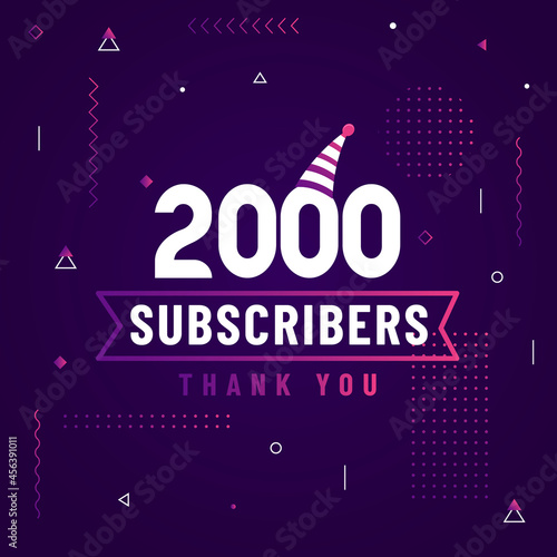 Thank you 2000 subscribers, 2K subscribers celebration modern colorful design.