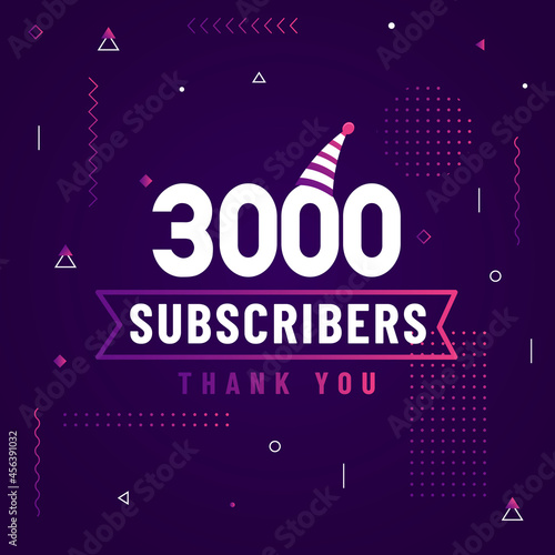 Thank you 3000 subscribers, 3K subscribers celebration modern colorful design.