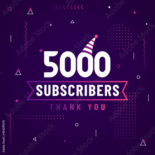Thank you 5000 subscribers, 5K subscribers celebration modern colorful design.