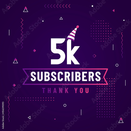 Thank you 5K subscribers, 5000 subscribers celebration modern colorful design.