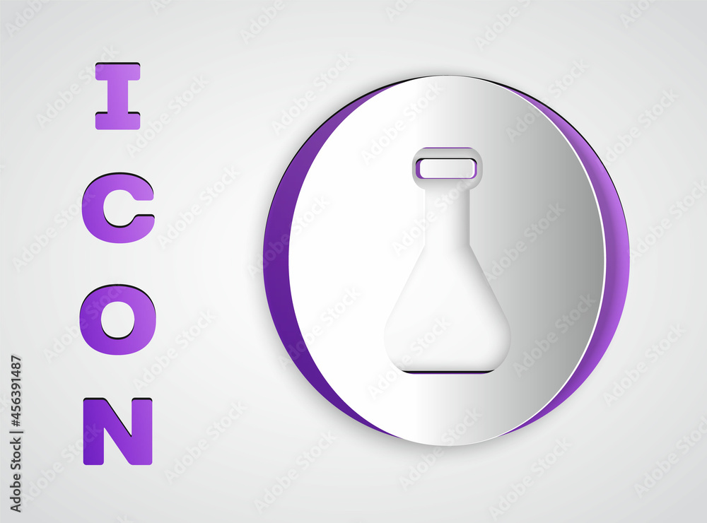 Paper cut Test tube and flask chemical laboratory test icon isolated on grey background. Laboratory glassware sign. Paper art style. Vector Paper cut Test tube and flask chemical laboratory test icon isolated on grey background. Laboratory glassware sign. Paper art style. Vector