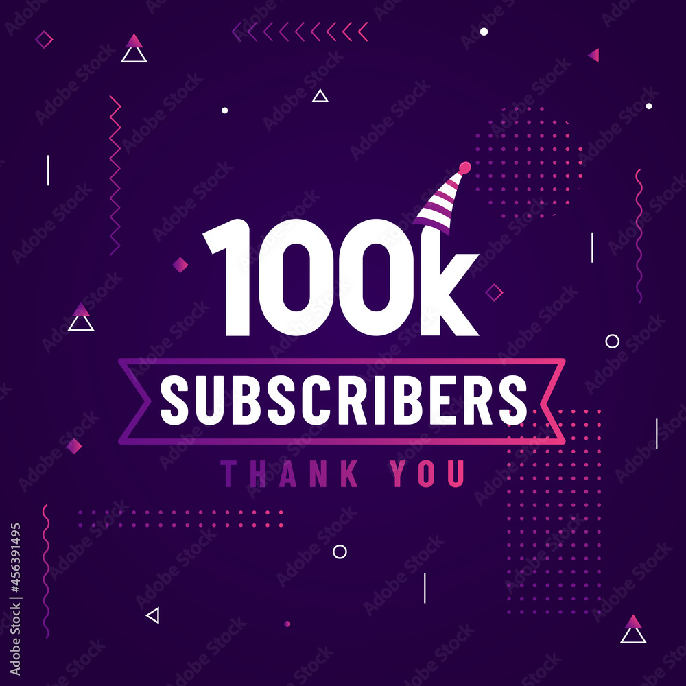 Thank you 100K subscribers, 100000 subscribers celebration modern colorful design.