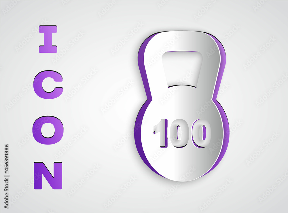 Paper cut Weight icon isolated on grey background. Kilogram weight block for weight lifting and scale. Mass symbol. Paper art style. Vector Paper cut Weight icon isolated on grey background. Kilogram weight block for weight lifting and scale. Mass symbol. Paper art style. Vector