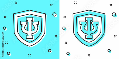 Black line Psychology icon isolated on green and white background. Psi symbol. Mental health concept, psychoanalysis analysis and psychotherapy. Random dynamic shapes. Vector