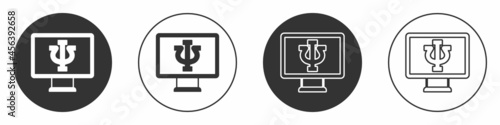 Black Online psychological counseling distance icon isolated on white background. Psychotherapy, psychological help, psychiatrist online consulting. Circle button. Vector