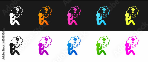 Set Human head with question mark icon isolated on black and white background. Vector