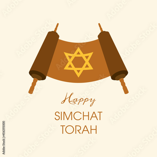 Happy Simchat Torah vector. Torah scroll book Bible with the Star of David icon vector. Jewish holiday icon. Important day photo