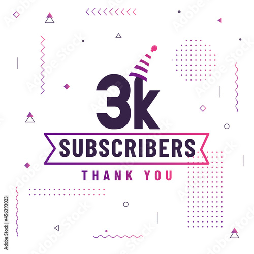 Thank you 3K subscribers, 3000 subscribers celebration modern colorful design.