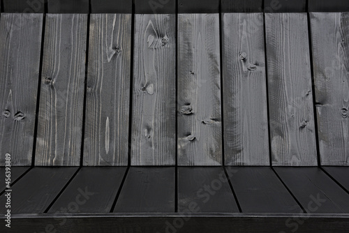 Black wood planks texture. Wooden background of old panels in high detailed photo. Natural wooden wall or floor with vertical planks