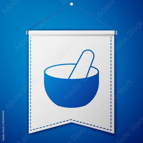 Blue Witch cauldron icon isolated on blue background. Happy Halloween party. White pennant template. Vector
