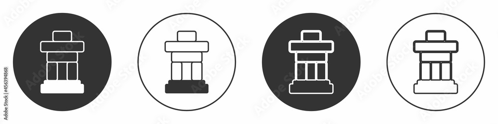 Black Inukshuk icon isolated on white background. Circle button. Vector Black Inukshuk icon isolated on white background. Circle button. Vector