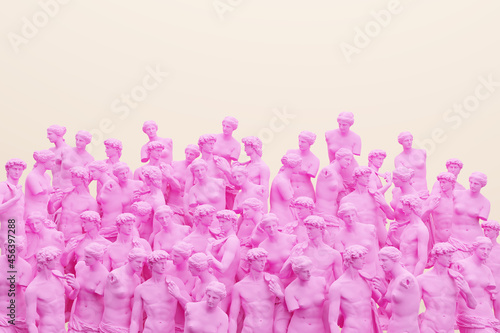 Funny illustration. 3D rendering of sculpture of David and Venus. Concept art collage.