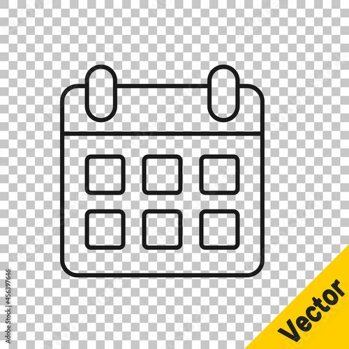 Black line Travel planning calendar and airplane icon isolated on transparent background. A planned holiday trip. Vector