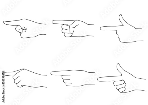 Illustration set of hands in various poses (white background, vector, line art)