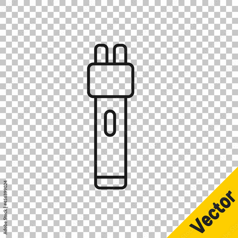 Black line Police electric shocker icon isolated on transparent background. Shocker for protection. Taser is an electric weapon. Vector Black line Police electric shocker icon isolated on transparent background. Shocker for protection. Taser is an electric weapon. Vector