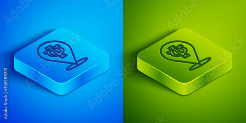 Isometric line Psychology icon isolated on blue and green background. Psi symbol. Mental health concept, psychoanalysis analysis and psychotherapy. Square button. Vector