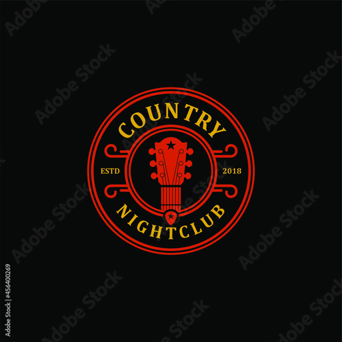Vintage Retro Country Guitar Music Western Saloon Bar logo design