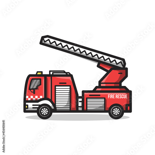 Fire Rescue Department Vehicle Illustration in Line Art Cartoon Style