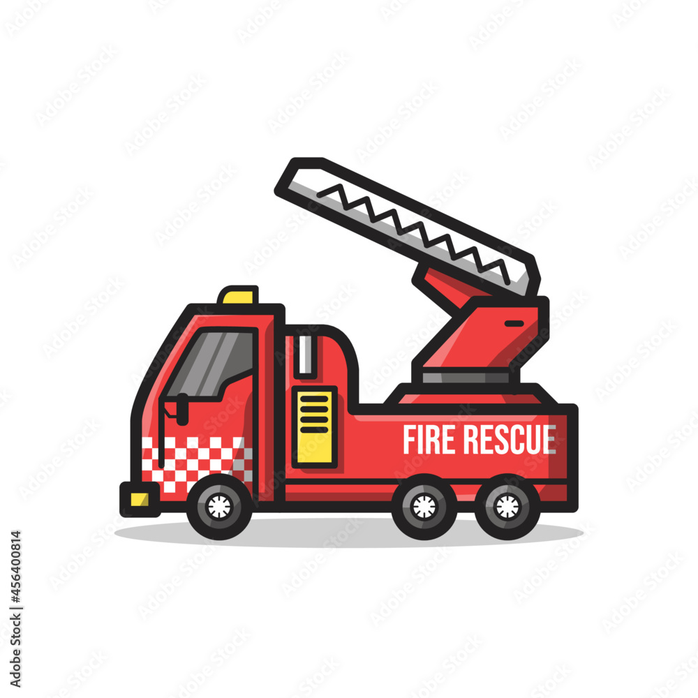 Fire Rescue Department Vehicle Illustration in Line Art Cartoon Style Fire Rescue Department Vehicle Illustration in Line Art Cartoon Style
