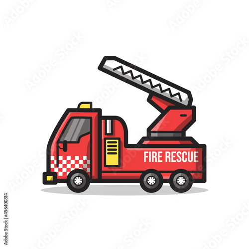Fire Rescue Department Vehicle Illustration in Line Art Cartoon Style