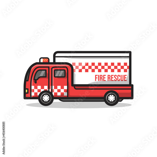 Fire Rescue Department Vehicle Illustration in Line Art Cartoon Style