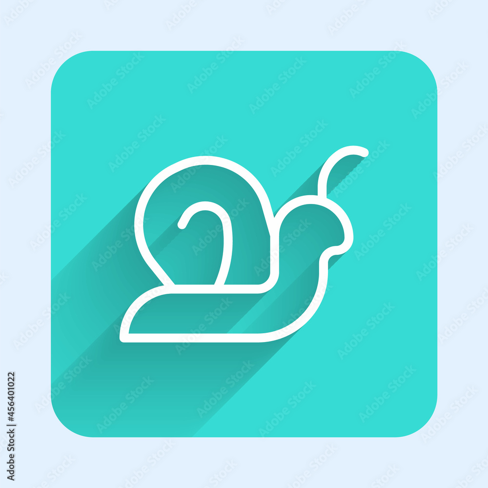 Fototapeta premium White line Snail icon isolated with long shadow background. Green square button. Vector