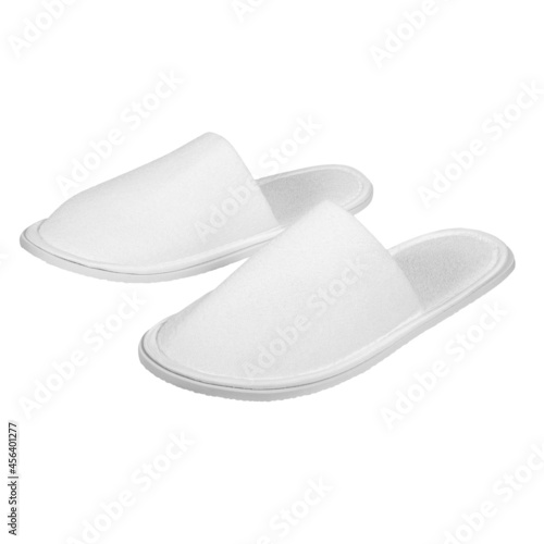 Traditional open toe slippers for home, hotel or spa. White colors on a white background.