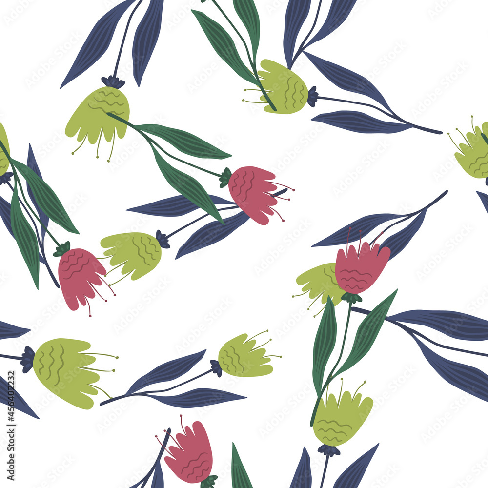 Obraz premium Little wildflower seamless pattern on white background.