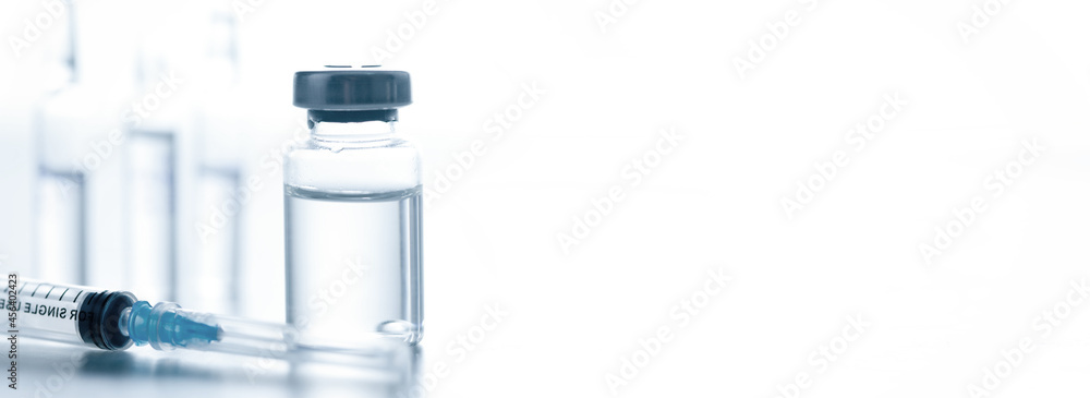 Medical syringe with a needle and a bollte with vaccine. Medical syringe with a needle and a bollte with vaccine.