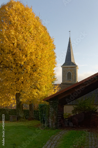 Church in autumn in a small village