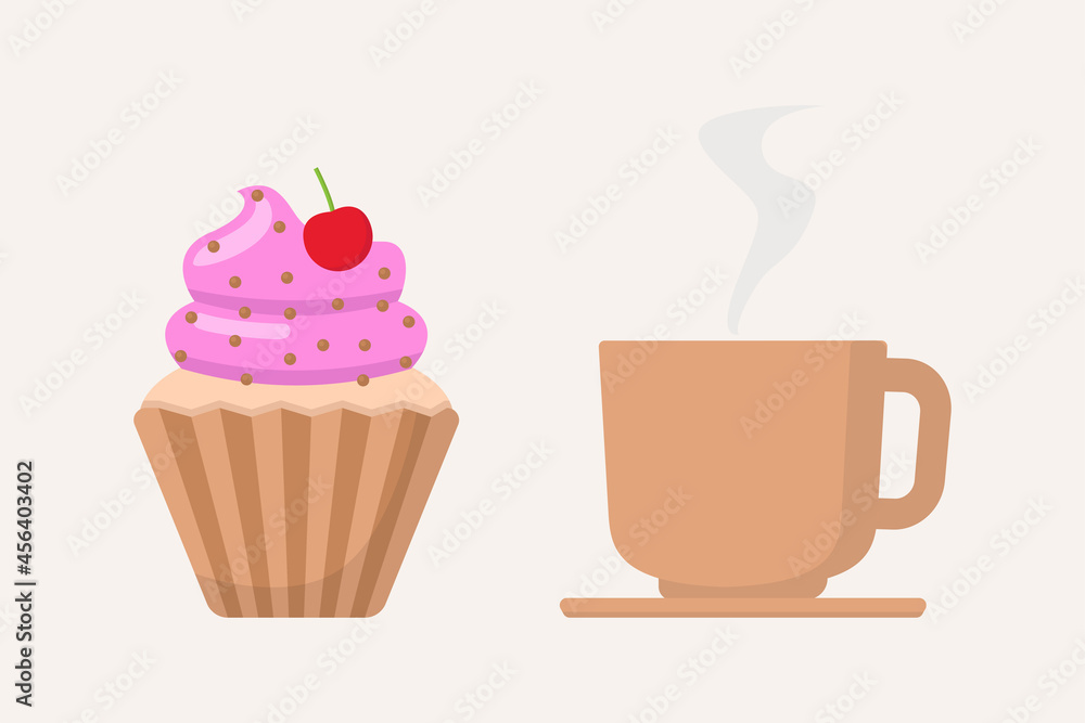 Cake and coffee cup flat design vector illustration Cake and coffee cup flat design vector illustration