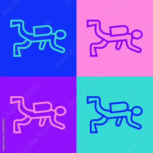 Pop art line Scuba diver icon isolated on color background. Vector