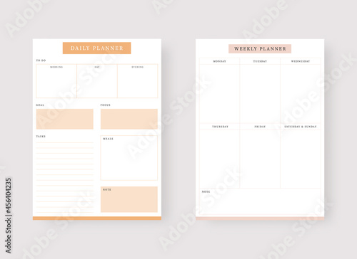 Daily and weekly planner template. Set of planner and to do list. Modern planner template set. Vector illustration.