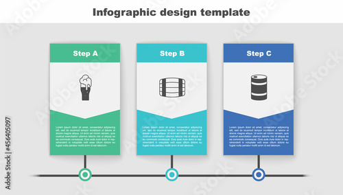 Set Glass of beer, Wooden barrel and Metal keg. Business infographic template. Vector