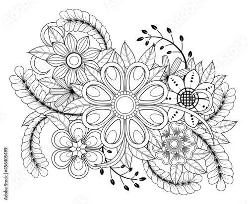 Vector drawing of flowers for adult coloring books